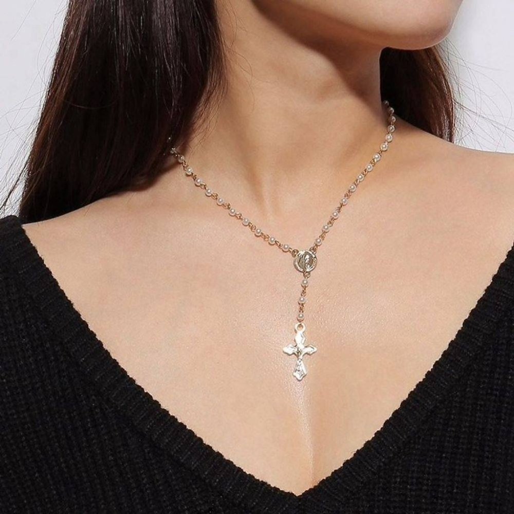 Catholic Rosary Beads Cross Necklace